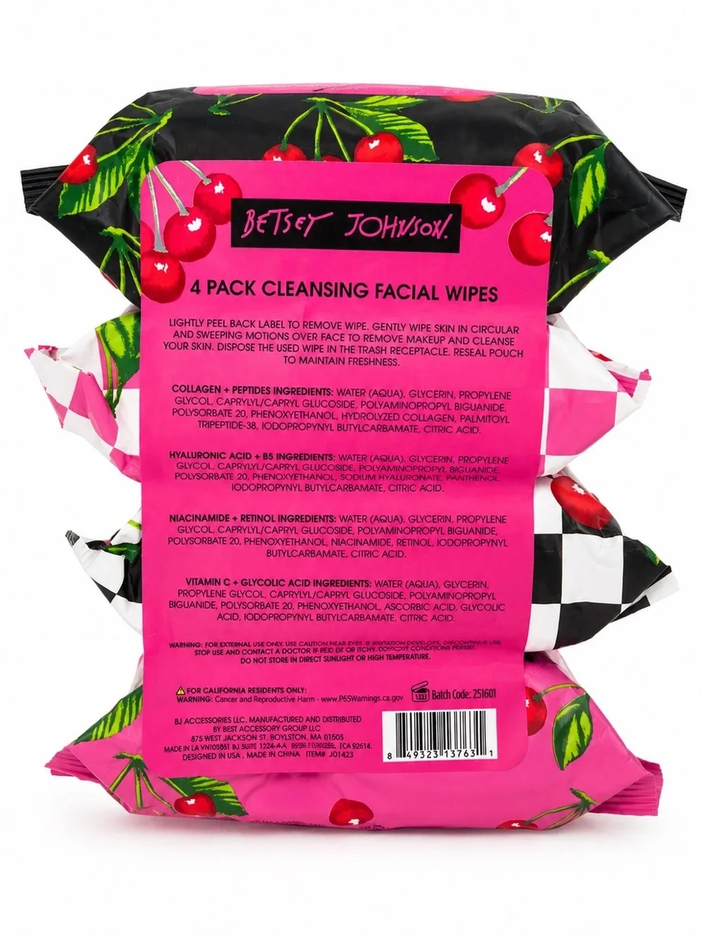 Betsey Johnson Cleansing Facial Wipes - 4 Pack